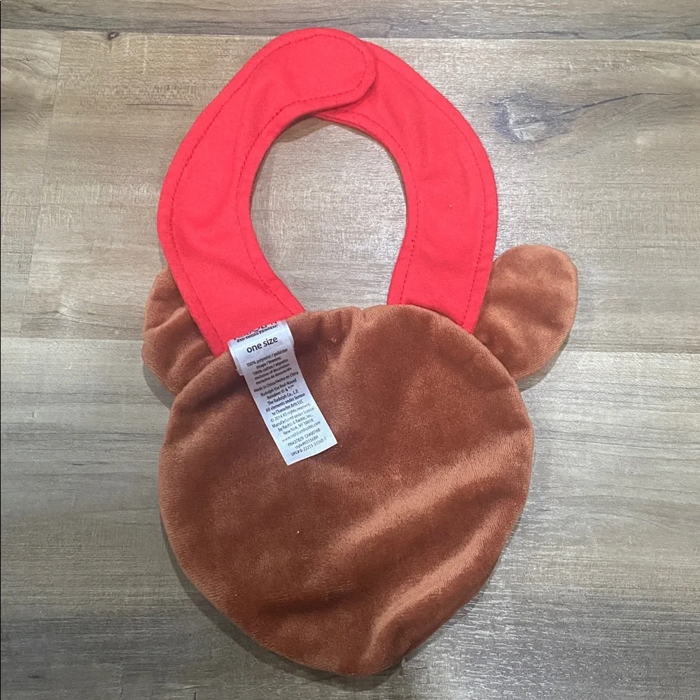 Rudolph Plush Kids Bib - Red and Brown